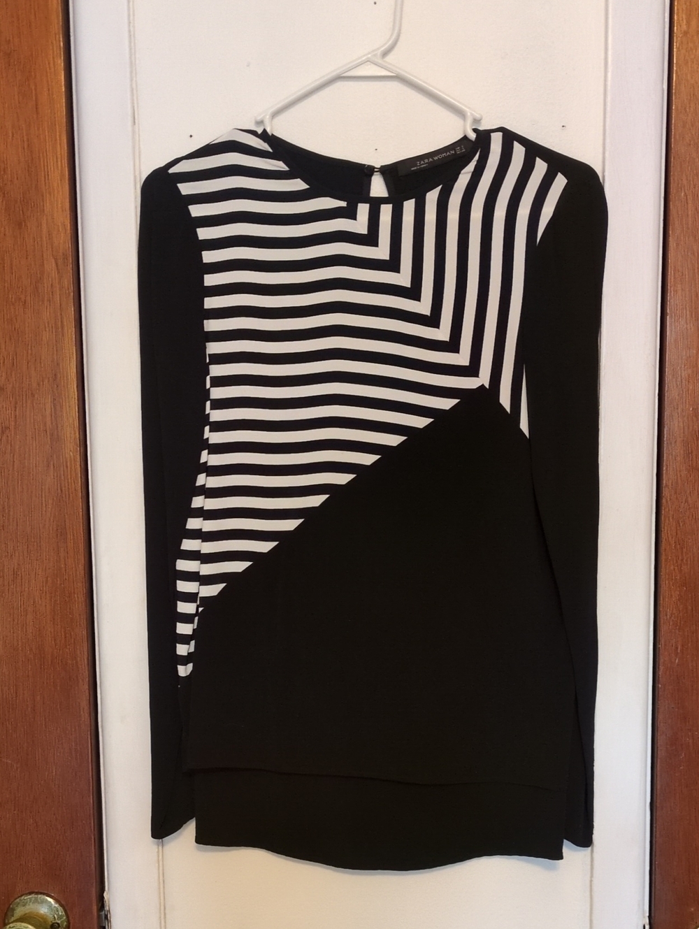 Zara Woman Black and White Striped Blouse